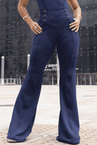 Calça Flare com Botões e Bolso Azul Marinho