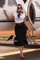 Saia Midi com Fenda Lateral + Cinto Preta