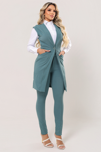 Colete Oversized Tecido Montaria Verde Mediterrâneo