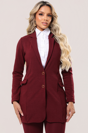 Blazer Manga Longa Tecido Montaria Marsala