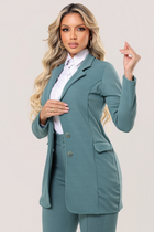 Blazer Manga Longa Tecido Montaria Verde Mediterrâneo