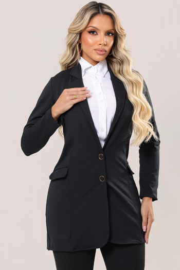 Blazer Manga Longa Tecido Montaria Preto
