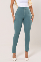 Calça Skinny Básica com Bolsos Empina Bumbum Verde Mediterrâneo