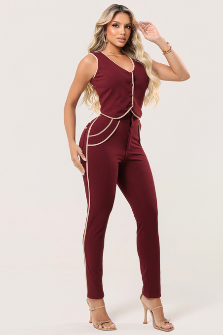 Calça Skinny Viena no Tecido Montaria Marsala