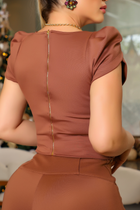 Blusa Corpete com Manga Tecido Montaria Marrom