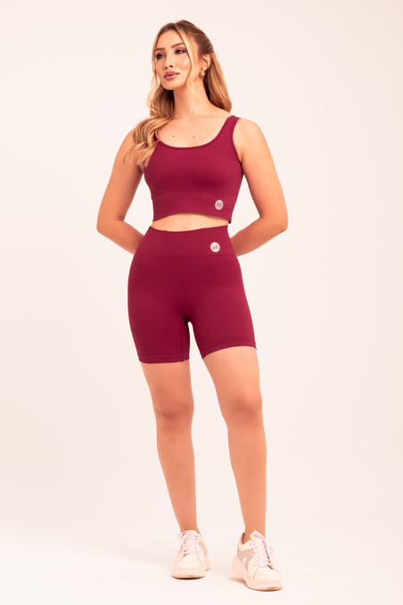 Conjunto Top + Bermuda Seamless Poliamida Mayfair Wellness Marsala Desejo