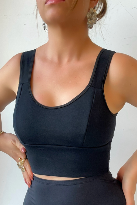 Top Essentials Tecido Montaria com Viés Preto