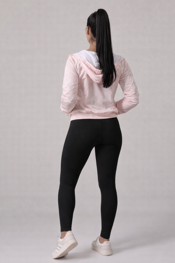 Jaqueta Corta Vento com Capuz e Bolso Feminina Impermeável Rosa Bebê