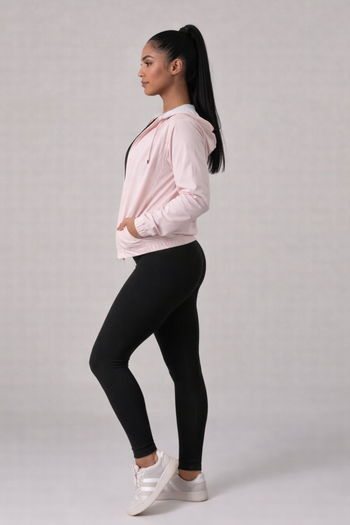 Jaqueta Corta Vento com Capuz e Bolso Feminina Impermeável Rosa Bebê