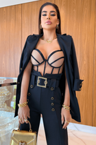 Calça Pantalona + Cinto Preta