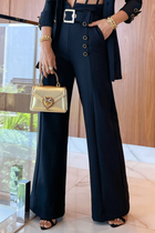 Calça Pantalona + Cinto Preta