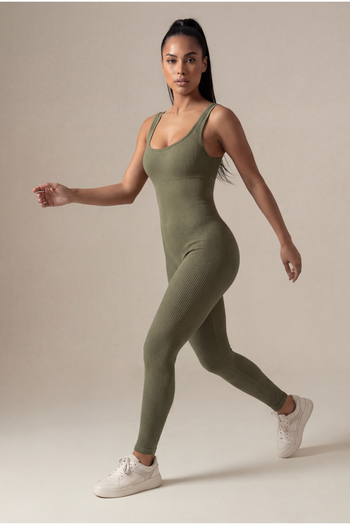 Macacão Longo Seamless Poliamida Mayfair Wellness Verde Rifle