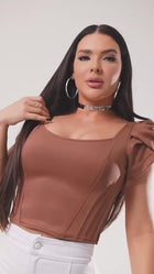 Blusa Corpete com Manga Tecido Montaria Marrom