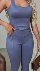 Calça Skinny com Botões e Bolso Cinza