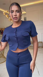 Calça Flare Básica com Bolsos Empina Bumbum Azul Marinho